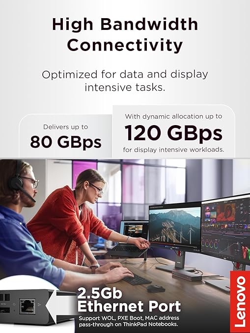 Lenovo ThinkPad Thunderbolt 5 Smart Dock 7500, 120Gbps Data Transfer, 180W Power Delivery, Multiple Display Support, 2.5Gbps Ethernet, Black