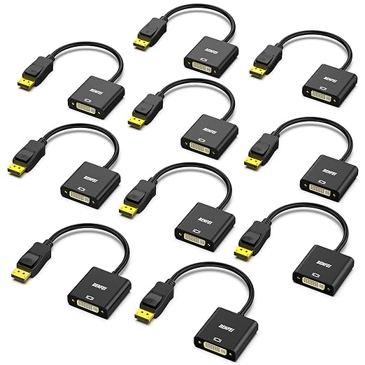 BENFEI DisplayPort to DVI DVI-D Single Link Adapter 10 Pack,Uni-Directional Display Port Computer to DVI Screen Converter 1080P 60Hz Male to Female Black Compatible for Lenovo, Dell, HP and Other