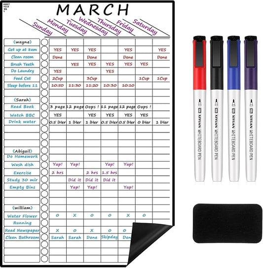 Multi-Use Magnetic to Do List White Board Chore Chart List for Refrigerator 17.3x11'' Goal Task Habit Tracker Monthly Weekly Homework Child Calendar Family Grocery Fridge Dry Erase Board