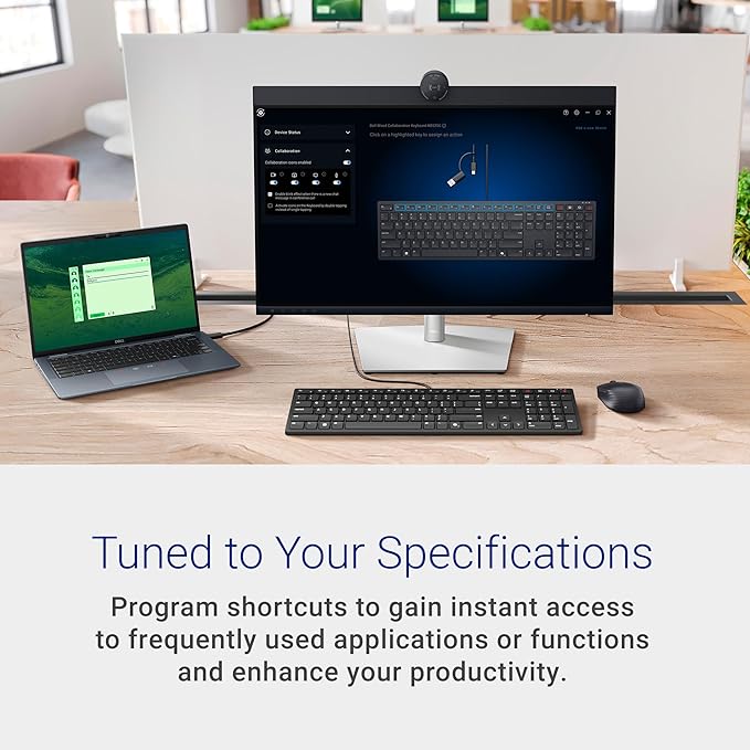 Dell KB525C Wired Collaboration Keyboard - USB-C & USB-A Versatile connectivity, 15 Programmable Shortcuts Keys, Collaboration Keys - Zoom & Microsoft Teams, Copilot Key, Silent Keys - Black