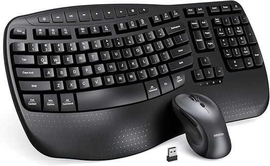 MEETION Ergonomic Keyboard and Mouse, Wave Keys Natural Typing, 2.4G USB Receiver Wireless Keyboard with Wrist Rest, 4 Adjustable DPI Optical Mouse, Computer/Laptop/Windows/Mac, Black