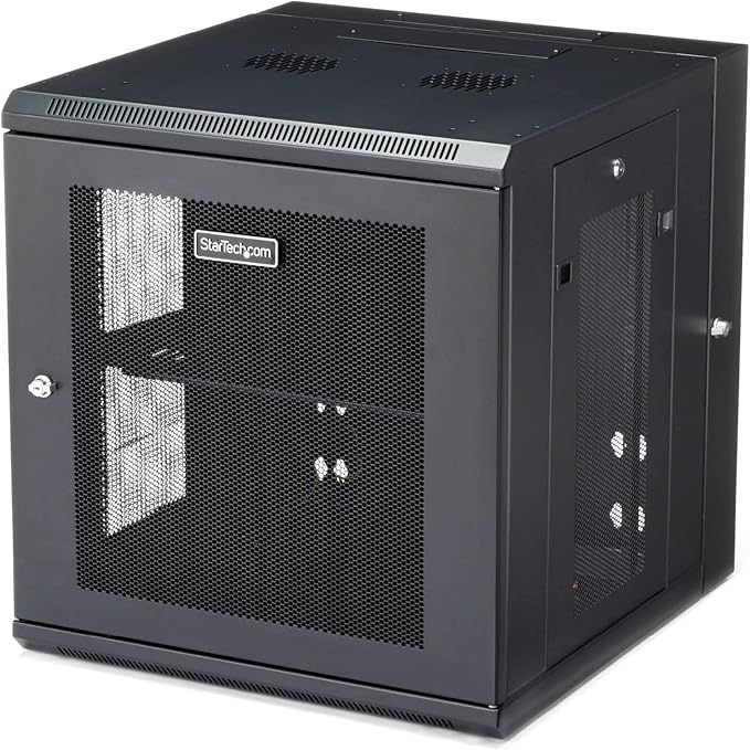 StarTech 4-Post 12U Wall Mount Network Cabinet with 1U Shelf, 19in Wall-Mounted Server Rack Kit, Up to 20in Mounting Depth, Ships Fully Assembled