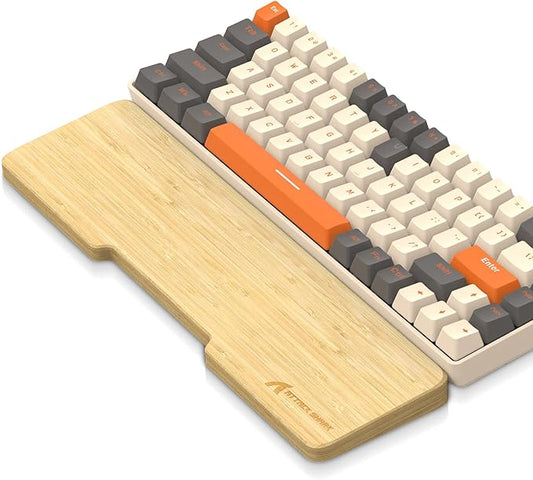 ATTACK SHARK Bamboo Wrist Rest for Computer Keyboard，Ergonomic Hard Palm Rest for Comfortable Typing Pain Relief，Anti-Slip Wrist Support for Office, Gaming, Laptop (68Key)