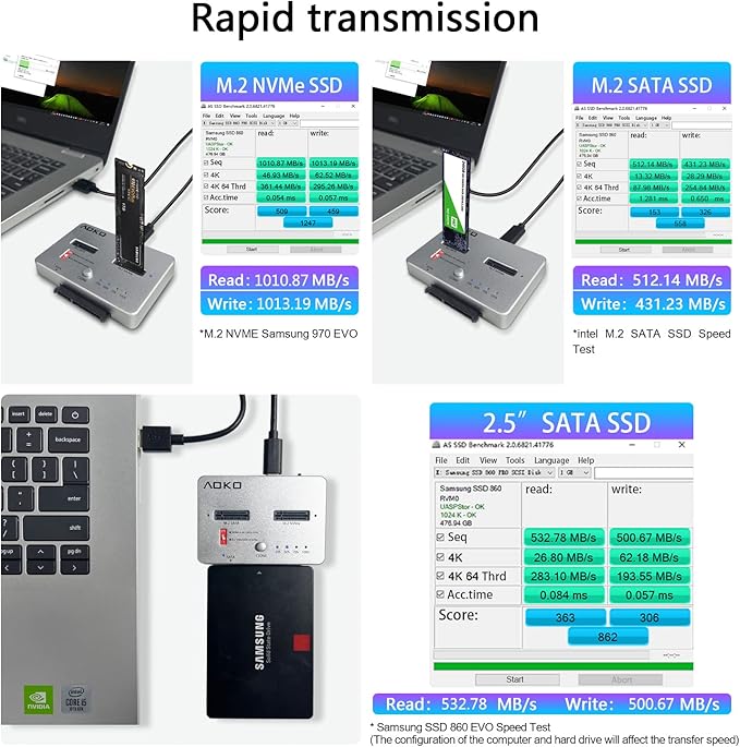 AOKO M.2 Duplicator SATA to NVMe SSD Cloner Docking Staion for NVMe + M.2 NGFF and 2.5" /3.5" SATA SSD/HDD Converter and Reader Bidirectional Offline Hard Drive Cloner