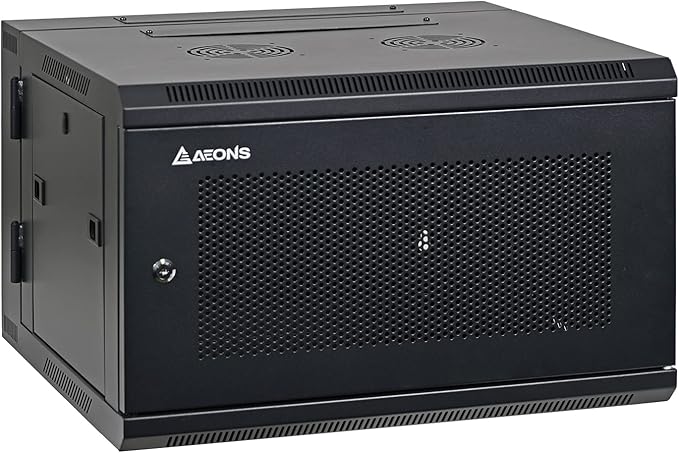 AEONS 6U Professional Wall Mount IT Cabinet Enclosure Double Section Hinged Swing Out 19-Inch Server Network Rack with Vented Door 22-Inches Deep Black (Fully Assembled)