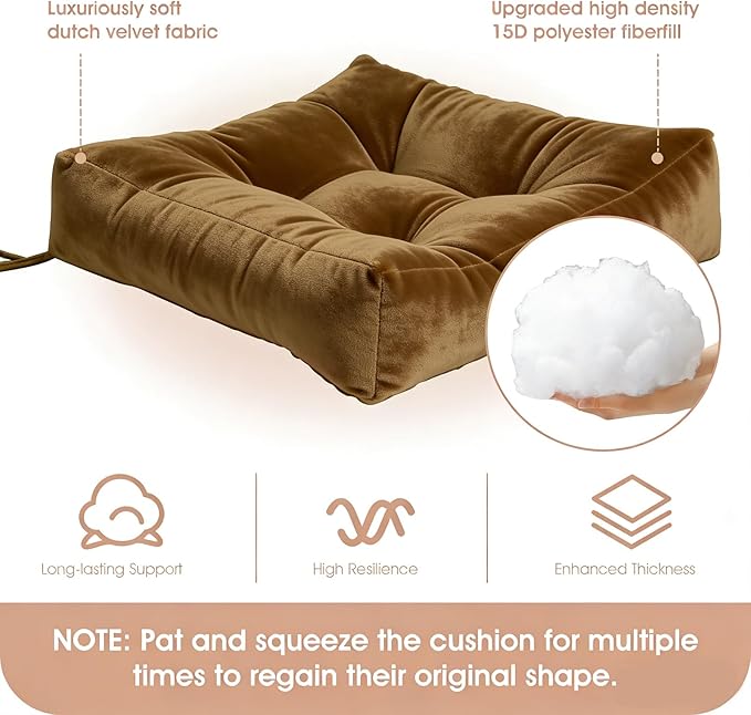 Rocking Chair Cushion Indoor Large Chair Pads Set with Ties Extra Lumbar Pillow Premium Dutch Velvet High Resilience Filler Non-Slip Bottom, Khaki