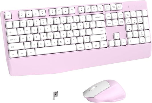 Wireless Keyboard and Mouse Combo, Full-Sized 104 Keys 2.4GHz Wireless Keyboard with Palm Rest and Wireless Mouse for Windows, Mac OS PC/Computer/Laptops/Desktops(Pink)
