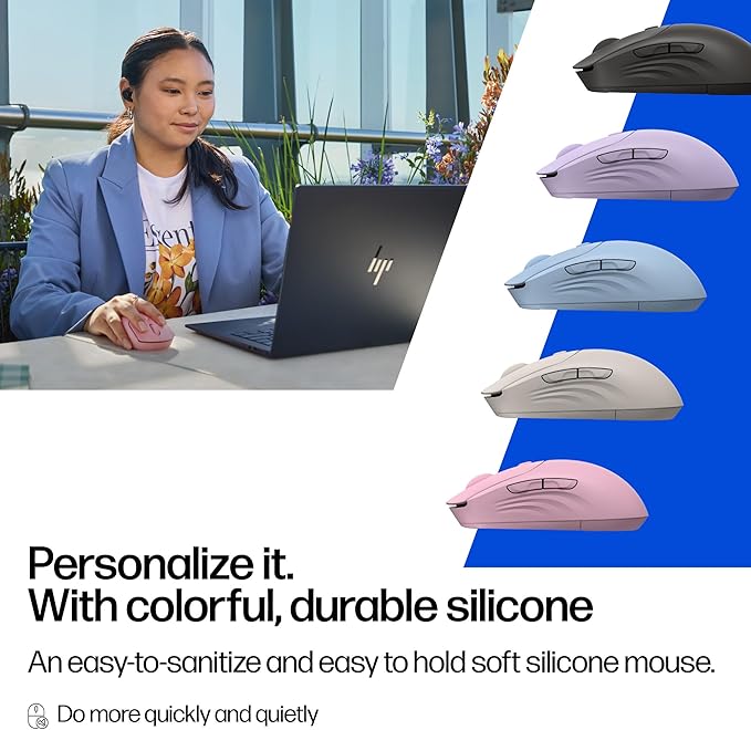 HP 400 Quiet Wireless Mouse, Dual Bluetooth & 2.4GHz, Soft Silicone, Quiet Clicks, Microsoft Wheel, 24-Month Battery, 6000 DPI, Ambidextrous, Eco-Friendly Design, Multi-OS, Black