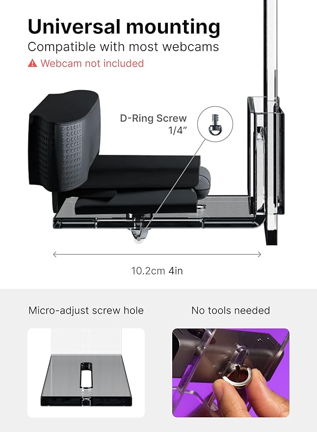 PlexiCam Pro V2 | Center Screen/Middle Screen Webcam Mount | Position Any Webcam (Not Included) Anywhere/Any Screen (Laptops-32) | Tripod gooseneck teleprompter Alternative for Eye Contact Audience