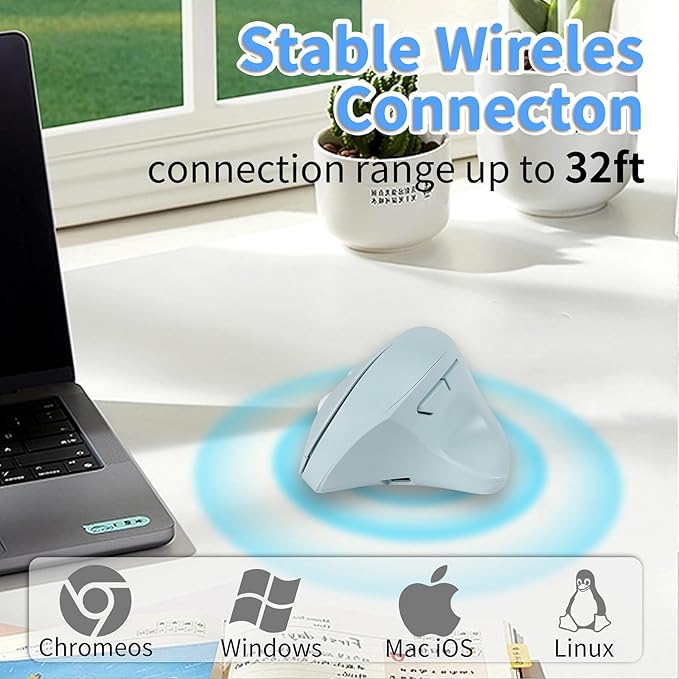 Wireless Silent Ergonomic Vertical Mouse - Dual Mode 2.4G/Bluetooth, Rechargeable Type C, Pain Relief for Office and Home Use, Compatible with Laptop & PC (Green)