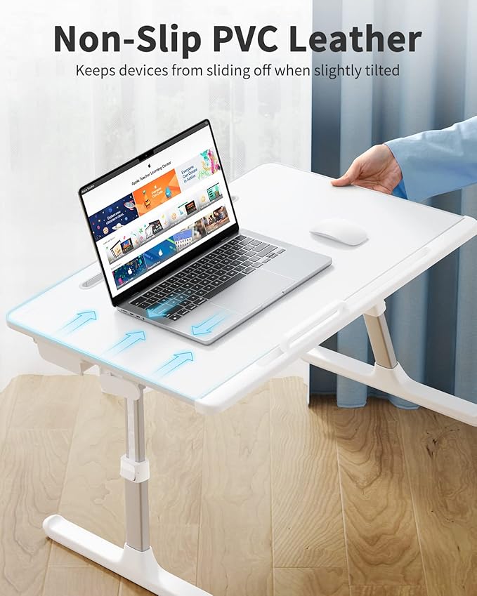 Laptop Bed Tray Table, SAIJI Adjustable Bed Desk for Laptop, Foldable Laptop Stand with Storage Drawer for Eating, Working, Writing, Gaming, Drawing (White, X-Large)