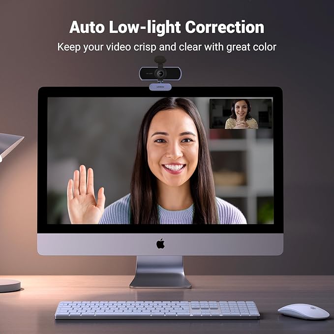 UGREEN Full HD 1080P Webcam with Microphone, 2 Noise-Canceling Mics, 85° Fov & Fixed Focus, Plug and Play, Auto Light Correction, Privacy Cover PC Camera for Zoom/Skype/Teams, Switch 2, Grey