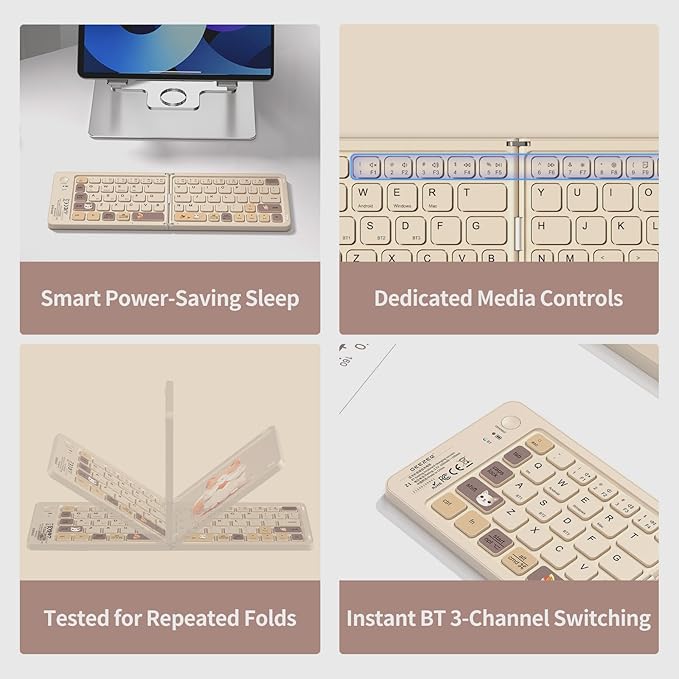 Foldable Bluetooth Keyboard with UV Printing Technology Rechargeable Keyboards,Compact Wireless Travel Keyboards for iPad, Smartphone, Tablet and Laptop - Z1 Milk Tea Colorful