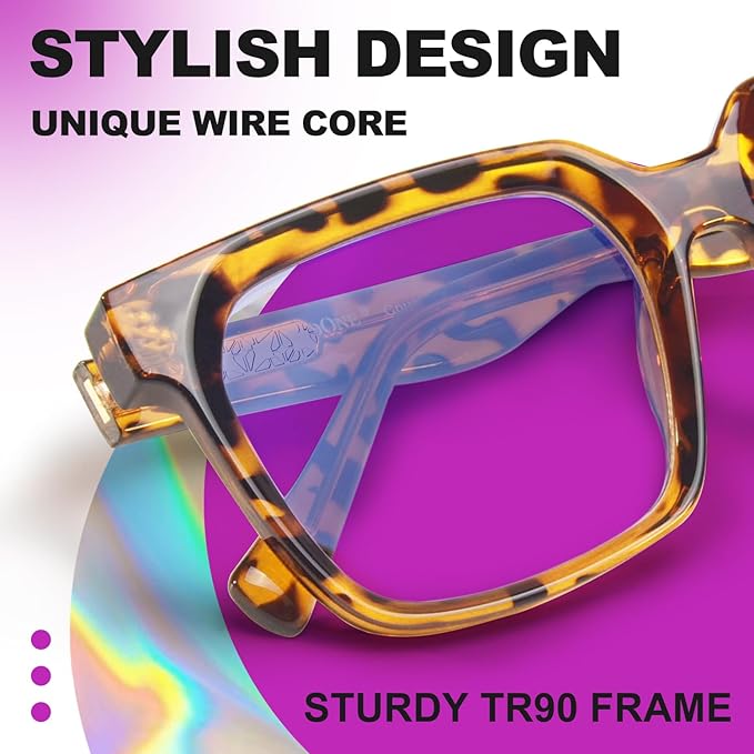 VISOONE Rectangle TR90 Blue Light Blocking Glasses Computer Eyewear with Preppy Look for Women and Men Cougar
