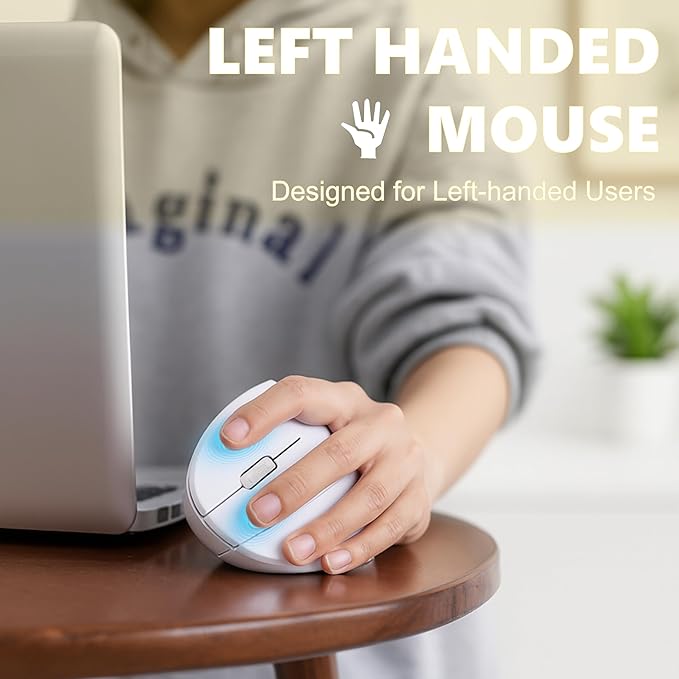 Urby Left Handed Mouse, Vertical Left Handed Ergonomic Wireless Mouse, Ideal for Lefty Users, Gaming & Office Use, Compatible with Windows/macOS/iPadOS. White
