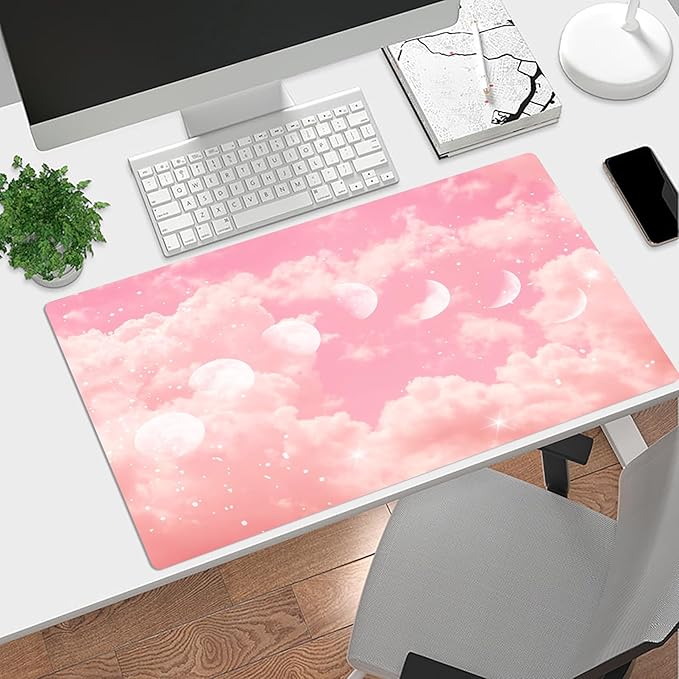 EOBTAIN Pink Cloud Desk Mat for Keyboard and Mouse,Cute Pastel Large Mouse Pad Computer Gaming Mat Desk Accessories Decor,Stitched Edges and Smooth Non-Slip Rubber Mousepads,31.5x15.7 Inch