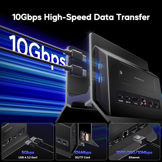 MacBook Pro Air Docking Station, Vertical USB C Laptop Docking Station with M.2 SSD Slot, HDMI 4K@60Hz, 4 USB A/C Max 10Gbps, Ethernet, SD/TF, PD Dock for MacBook/USB-C Win Laptops - Black