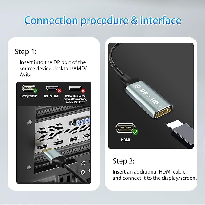 MaxRenard Display Port to HDMI Adapter,DP 1.2 to HDMI 4K 60Hz High Resolution,Audio/Video Sync,Compatible with Dell and HP,DisplayPort to HDMI Converter for HDTVs,Monitors,projectors,Computers