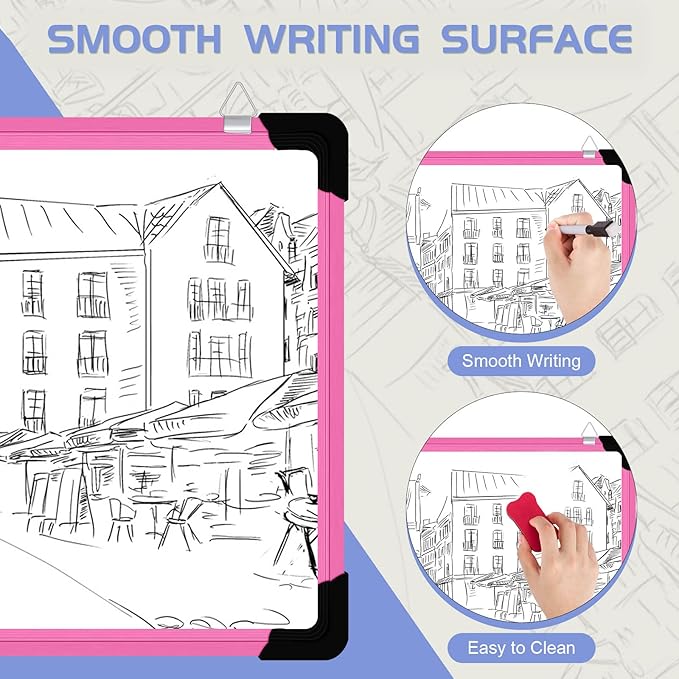 Dry Erase Calendar Whiteboard for Wall, 16" X 12" Magnetic White Board Dry Erase Calendar, Portable Hanging Dry Erase Board Framed Planner Memo Whiteboard Back to School Gift for Kid Student (Pink)
