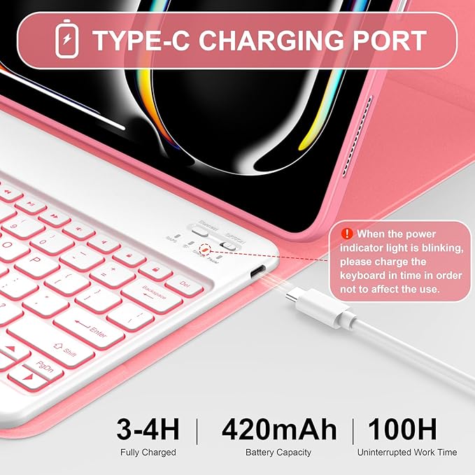 Soke Keyboard Case for iPad Pro 13 Inch (M5 2025/M4 2024), 7-Color Backlit Detachable Bluetooth Keyboard, Folio Stand TPU Back Cover with Pencil Holder for iPad Pro 13", Red Marble