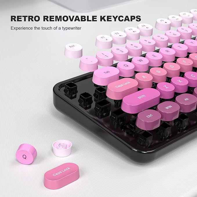 Dliter Wired Keyboard, 104 Keys Full Size Typewriter Keyboards, USB Plug and Play Office Keyboard with Number Pad, Caps Indicators, Foldable Stands for Windows, PC, Laptop (Black Pink)