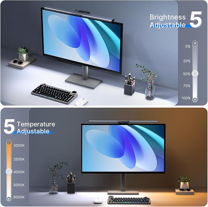 Syrinx Computer Monitor Light Bar with Backlight for Home Office, Eye-Caring USB LED Reading Lamp, Dimmable Screen Monitor Lamp, Smart Motion Sensor, Touch Control, CRI 95+, No Screen Glare for (RGB)