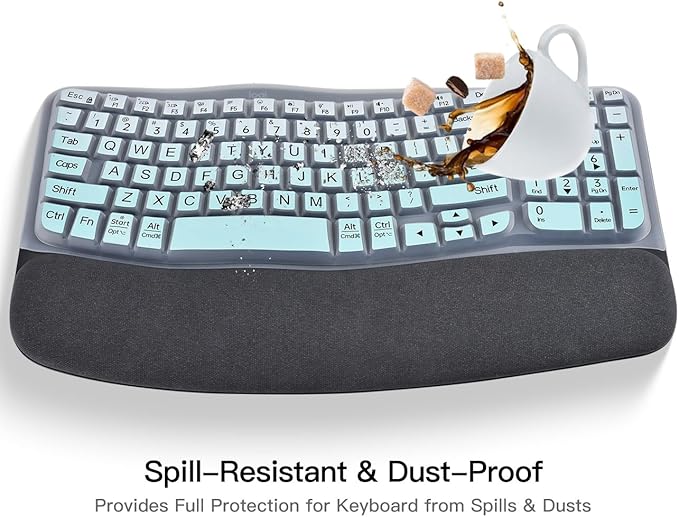 Large Print Keyboard Cover Skin for Logitech Wave Keys MK670 Combo Keyboard Skin, Logitech Wave Keys Wireless Ergonomic Keyboards Cover Protector Skins Accessories, Ombre Mint