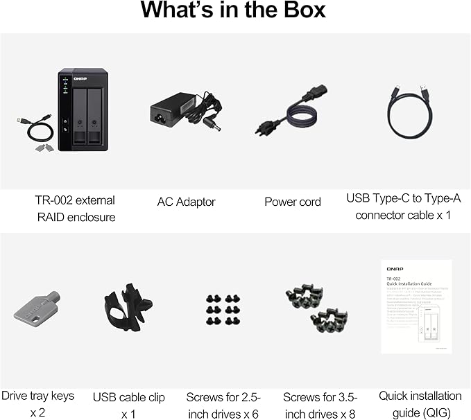 QNAP TR-002-A-US 2 Bay USB Type-C Direct Attached Storage (DAS) with Hardware RAID (Diskless)