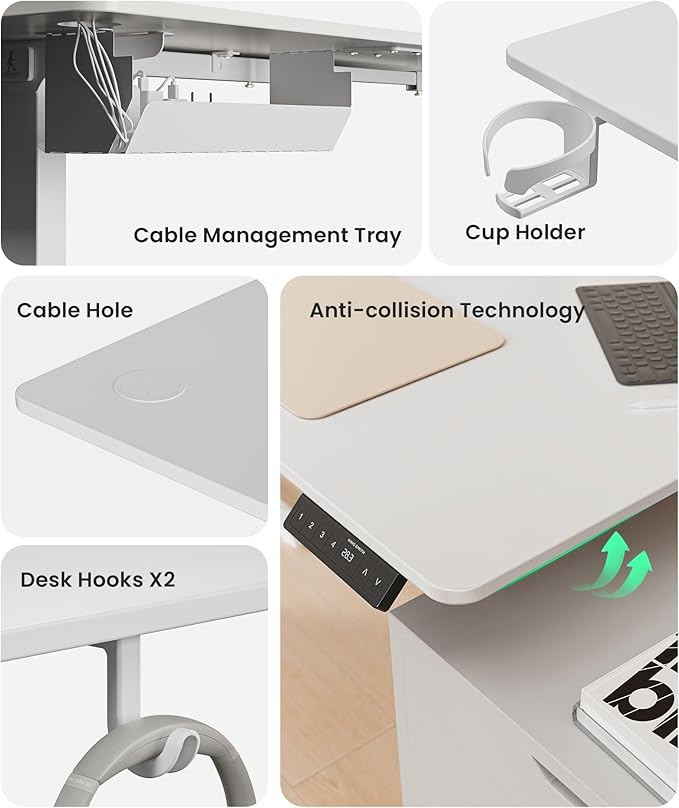 75X61 Inches Reversible L Shaped Standing Desk Height Adjustable, Electric Corner Computer Desk with Cup Holder, Sit Stand up Home Office Desk, Ergonomic Gaming Desk, White