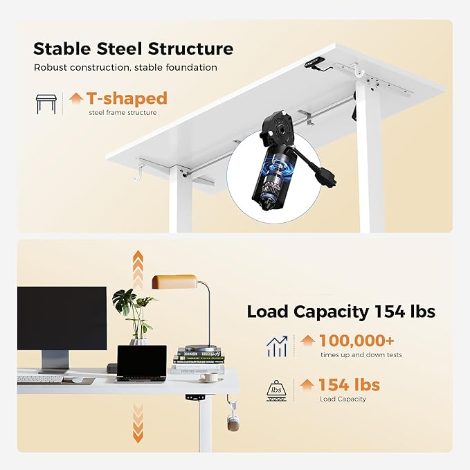 Agilestic Electric Standing Desk, 40 x 24 Inches Height Adjustable Desk, Sit Stand up Desk for Work Office Home, Splice Board, White