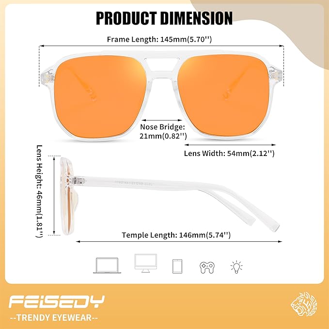 FEISEDY Amber Blue Light Glasses for Computer Gaming Orange/Yellow lens Anti Eyestrain Sleep Glasses G2835