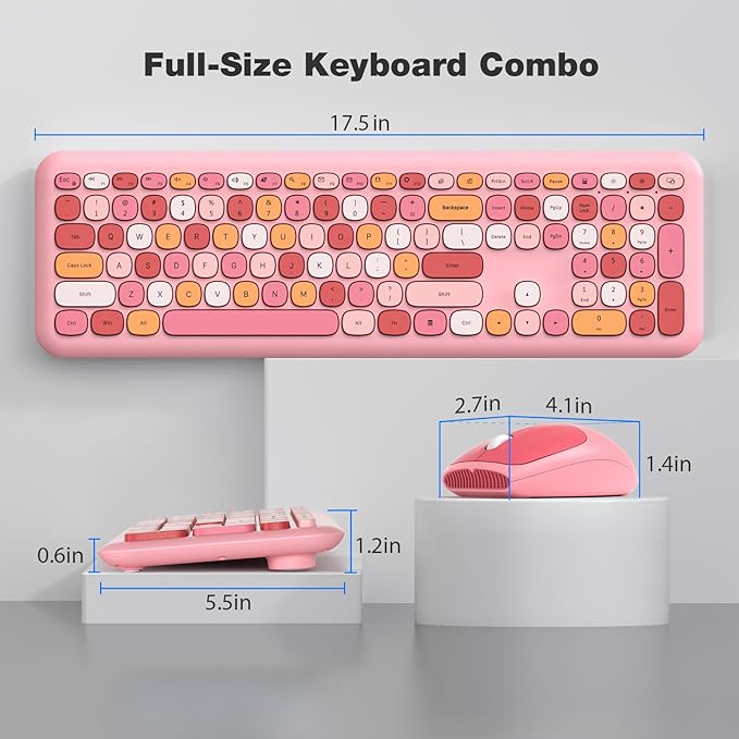 Wireless Keyboard and Mouse Combo - MOFII Pink Full-Sized Plug and Play Colorful Keyboard - Silence Keycap Keyboards with USB-A 2.4G Receiver, for Laptop, Windows, PC, Desktop
