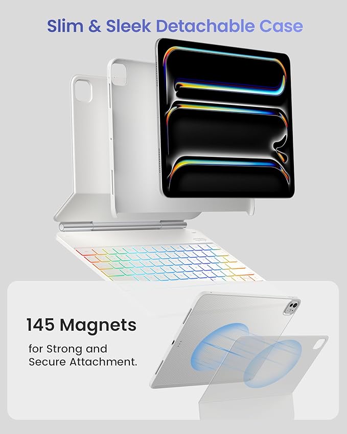 typecase Edge+ Keyboard Case for iPad Pro 13-inch (M5/M4) 2025/2024, White Keyboard with White Carbon Fiber Protective Case,Portrait & Typing Modes,Built-in Trackpad,11-Color Backlight,Magnetic Stand