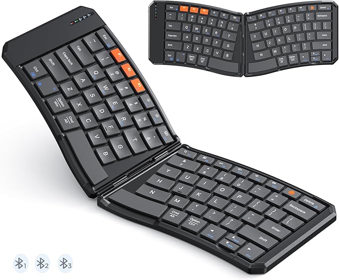MEETION Ergonomic Foldable Bluetooth Keyboard, Split Compact Portable Keyboard for Business Travel, Ultra-Thin Folding Rechargeable Wireless Keyboards for iOS Android Windows Mac Tablet PC Smartphone
