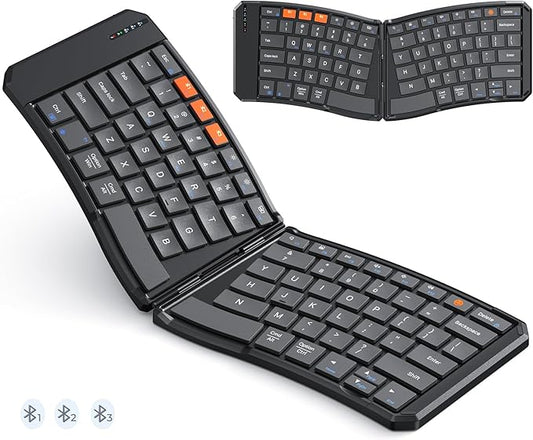 MEETION Ergonomic Foldable Bluetooth Keyboard, Split Compact Portable Keyboard for Business Travel, Ultra-Thin Folding Rechargeable Wireless Keyboards for iOS Android Windows Mac Tablet PC Smartphone
