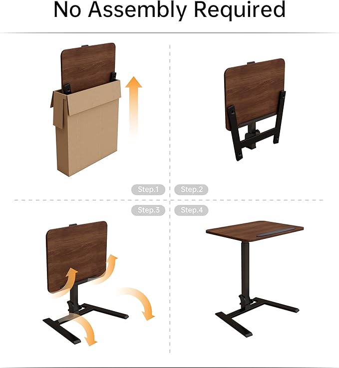 25 Inch Mobile Folding Desk - No Assembly, Pneumatic Sit-Stand, 29-42" Height Adjustable Rolling Laptop Desk with Hidden Wheels, 0-90° Tilt Top for Home Office, Craft & Study