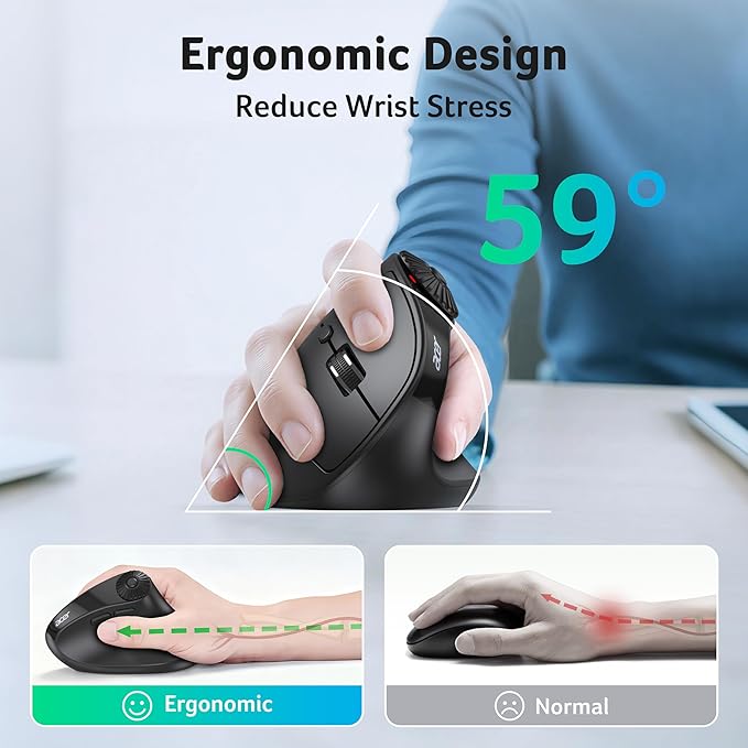acer Ergonomic Mouse Wireless with Side Scroll Wheel, Bluetooth Mouse for Laptop(BT5.2+2.4GHz), Office Vertical Computer Mice, Small to Medium Sized Hands Ergo Mice, 8 Buttons for PC and Desktop