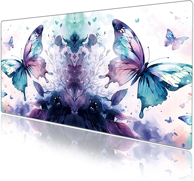 Butterfly Desk Pad Protector, Stitched Edges Mouse Pad, Large Office Desk Mat, Non-Slip Desk Blotter, Laptop Desk Pad, Desk Writing Pad for Office and Home (XXL)
