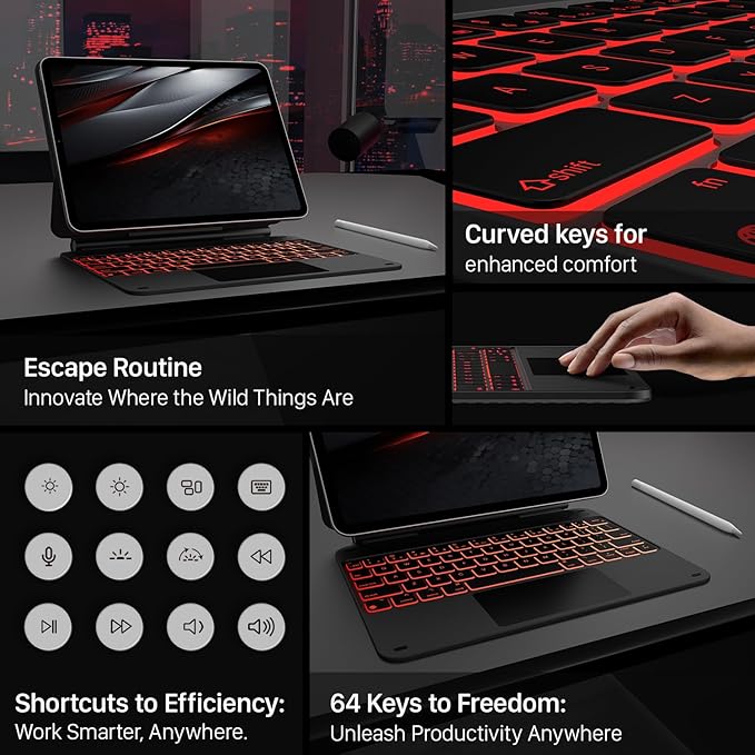 typecase Edge Keyboard Case for iPad 11th Gen A16 (2025) & 10th Gen 10.9" (2022) – Multi-Touch Trackpad, 11-Color Backlit Magic-Style Keyboard – Floating Magnetic Stand, Pencil Holder – Carbon Fiber