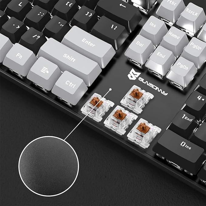 104 Keys Full Size Mechanical PC Gaming Keyboard | Hot Swappable LED Backlit Light Up Wired Mechanical Computer Keyboards | Brown Switch US Layout Black & Grey Keycaps Keyboard for Gaming