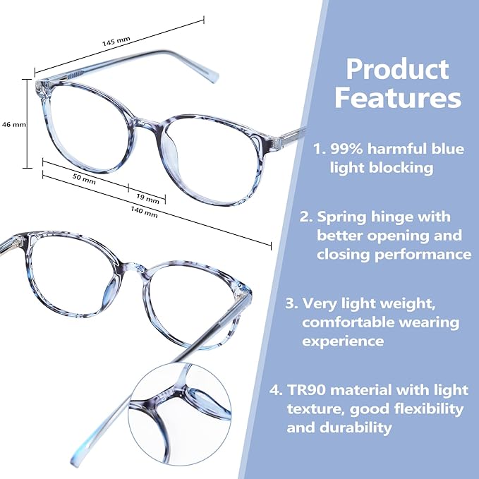 OPTOFENDY Blue Light Glasses for Women, TR90 Fashion Blue Light Blocking Glasses for Computer