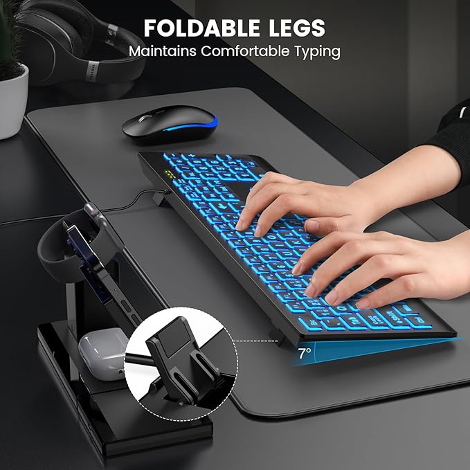 SABLUTE Large Print Backlit Keyboard, Wired USB Lighted Computer Keyboards with 7-Color & 4 Modes Backlit, Oversize Letters Keys Easy to See and Type, Keyboard Compatible for PC, Laptop