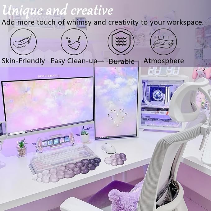 Gel Cloud Wrist Rest for Keyboard and Mouse Gradient Purple Clear Keyboard Wrist Rest Transparent Ergonomic Cute Mouse Wrist Pad Silicone Non-Slip Wrist Pad for Computer Gaming Laptop Home Office