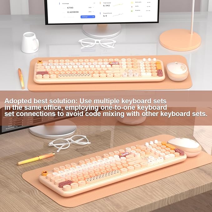 Wireless Keyboard Mouse Combo, Keyboard and Mouse Set,104 Round Keys Colorful Wireless Typewriter for MacBook Windows Laptop Tablet Coffee