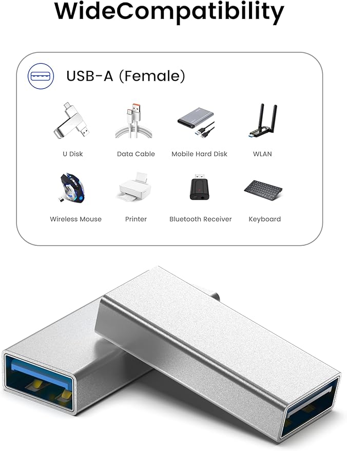 【5-Pack】 SuperSpeed 5Gbps USB Female to Female Adapter, USB A Female to Female Coupler Connector for Data Extension,Hard Drive, Flash Drive Charging Cable Joiner (Sliver)