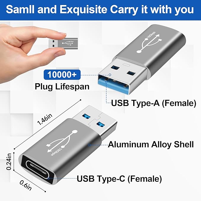 USB 3.0 to USB C 3.1 Adapter 2 Pack,10Gbps Double Sided Data Transfer, USB A Male to USB C Female Converter Connector Support 3A Fast Charging for iPhone 16/15 Series, PC, Laptop, MacBook, iPhone,iPad