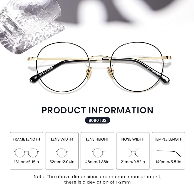 Cyxus Blue Light Glasses for Men and Women, Round Metal Frame Computer Eyeglasses for Office, Gaming, Reading 8090