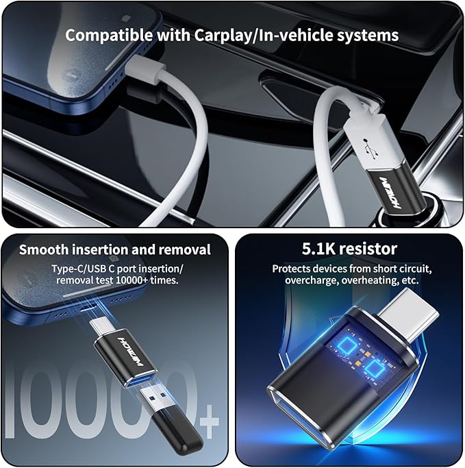 USB C to USB Adapter 2 Pack,Type-C Male to USB3.2 Female OTG Adapter,100W Fast Charging 10Gbps Transfer,USB A to USB C Adapter,M-acBook,Phone15 16 17,Pad,D-ell XPS,G-alaxy,X-peria,S-urface Black