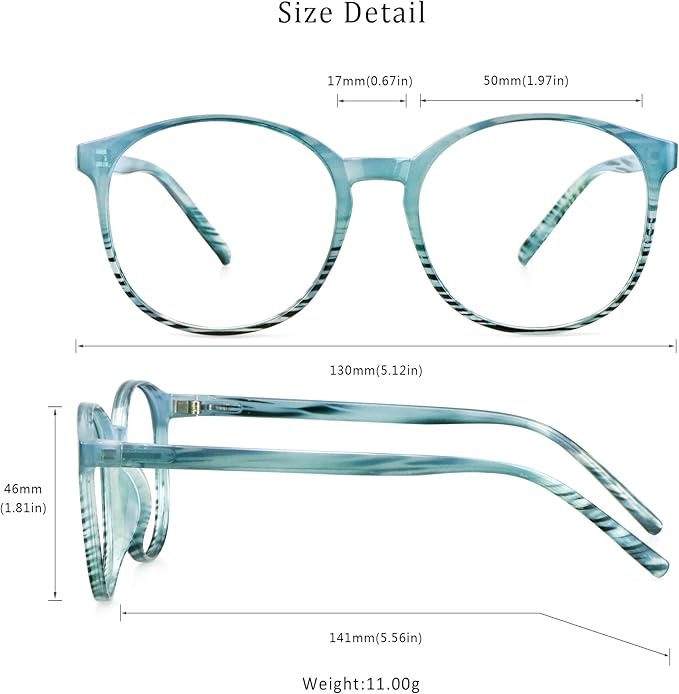 LifeArt Round Blue Light Blocking Glasses, Computer Glasses, Gaming Glasses, TV Glasses for Women Men (Striped Blue, 4.75 Magnification)