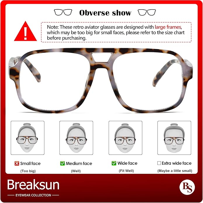Oversized Square Aviator Glasses for Women Men Big Frame Retro Blue Light Blocking Glasses Vintage Style